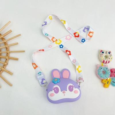 Bolsa de Moeda Infantil Coelho em Silicone com Zíper e Alça de Ombro Lilás OEM