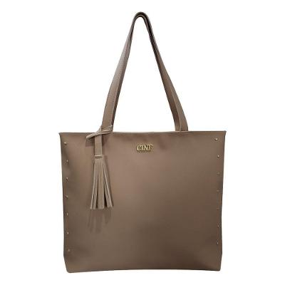 Bolsa Sacola Feminina OEM Grande 32x42x10cm Amêndoa para Uso Diário e Universitário Feminino