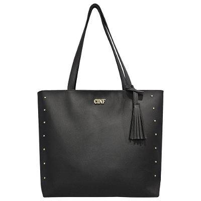 Bolsa Sacola Feminina Grande OEM com Zíper 32x42x10 Preta Universitária