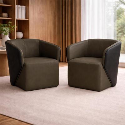 Kit 2 Poltronas Giratórias Castiel 74cm Sala De Estar Couro Cimento G34 - Gran Belo