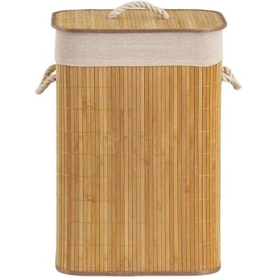 Cesto de Roupa Suja Dobrável em Bambu com Tampa para Banheiro e Lavanderia Bege OEM
