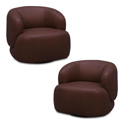 Kit 2 Poltronas Decorativas Verona Sala De Estar Base Giratória Em Aço Couro Marrom Chocolate G88 - Gran Belo