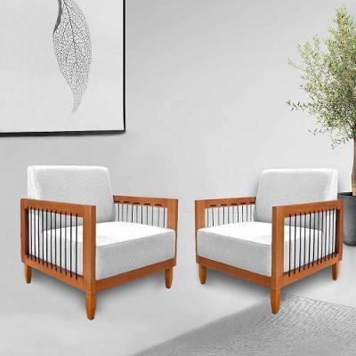 Kit 2 Poltronas Sala De Estar Pés Madeira Maciça Corda Náutica Preta 75cm Manila Linho Cinza Rústico G63 - Gran Belo