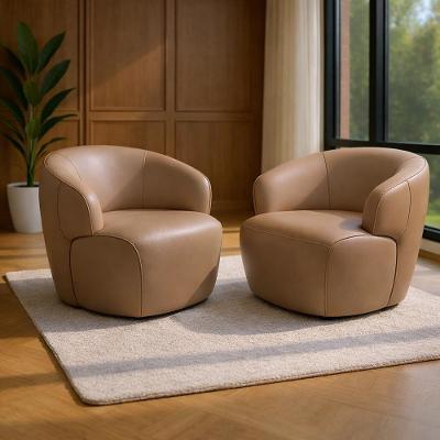 Kit 2 Poltronas Giratórias Hades 86cm Sala De Estar Couro Bege G34 - Gran Belo