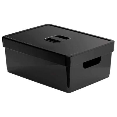 Cesto Caixa Organizadora Lisa Média Plástico Resistente com Tampa 5 l Preto Nitron Plast