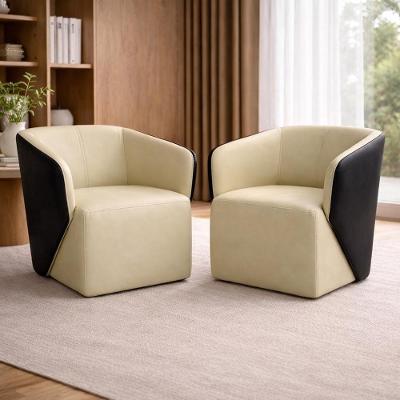 Kit 2 Poltronas Giratórias Castiel 74cm Sala De Estar Couro Offwhite G34 - Gran Belo