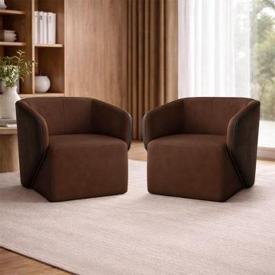 Kit 2 Poltronas Giratórias Castiel 74cm Sala De Estar Couro Marrom Brilho G34 - Gran Belo