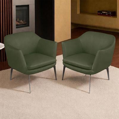 Kit 2 Poltronas Decorativas 76cm Rosalie Pés Em Ferro Couro Verde G34 - Gran Belo