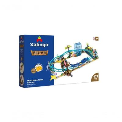 Blocos de Montar Piratas Montanha Russa com 671 Peças e Tema Aventura Azul Xalingo Brinquedos