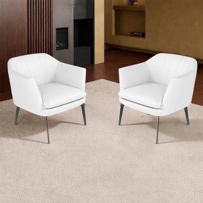 Kit 2 Poltronas Decorativas 76cm Rosalie Pés Em Ferro Couro Branco G34 - Gran Belo