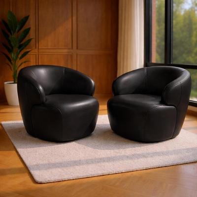 Kit 2 Poltronas Giratórias Hades 86cm Sala De Estar Couro Preto G34 - Gran Belo