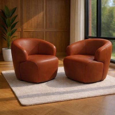 Kit 2 Poltronas Giratórias Hades 86cm Sala De Estar Couro Laranja G34 - Gran Belo