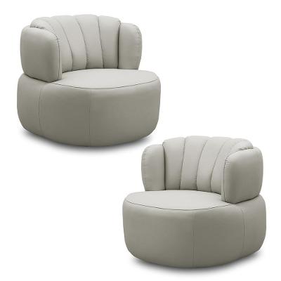 Kit 2 Poltronas Decorativas Mariele Sala De Estar Base Giratória Em Aço Couro Off White G88 - Gran Belo