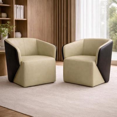 Kit 2 Poltronas Giratórias Castiel 74cm Sala De Estar Couro Bege G34 - Gran Belo