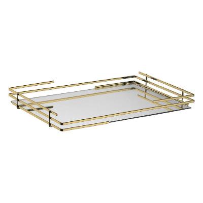 Bandeja Celine Base Espelhada Design Moderno Dourada para Decorar Ambientes Hara