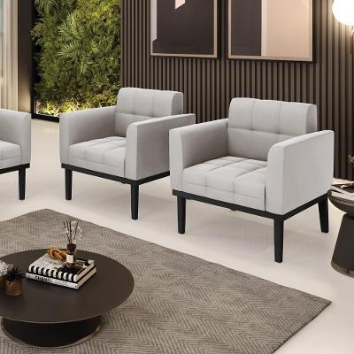 Kit 2 Poltronas Decorativas Karen Pés Fixo Em Madeira Preto Veludo Cinza G19 - Gran Belo