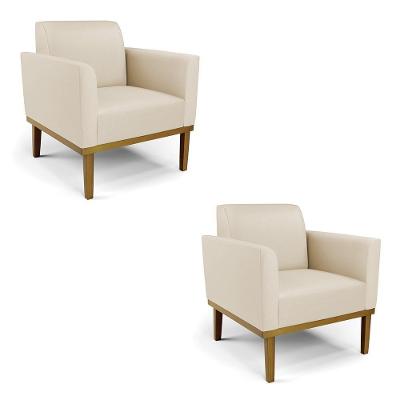 Kit 2 Poltronas Decorativas Isabella Pés Fixo Em Madeira Castanho Pu Bege G19 - Gran Belo