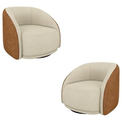 Kit 2 Poltronas Decorativas Jenny Base Giratória Em Metal Preto Bouclê Off White/caramelo G45 - Gran Belo