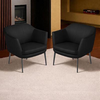 Kit 2 Poltronas Decorativas 76cm Rosalie Pés Em Ferro Couro Preto G34 - Gran Belo