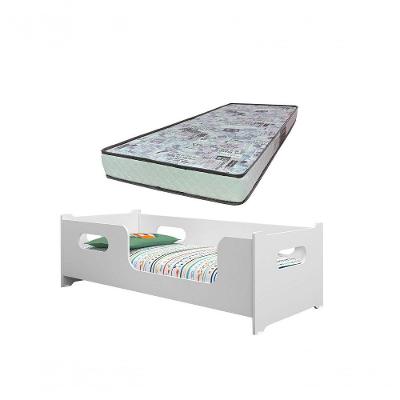 Cama Solteiro Montessoriana Encanto com Colchão 100% MDF Branco