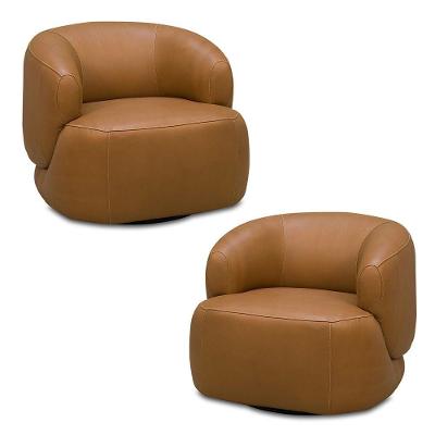 Kit 2 Poltronas Decorativas Verona Sala De Estar Base Giratória Em Aço Couro Caramelo G88 - Gran Belo