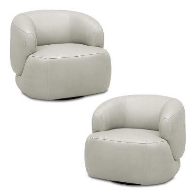 Kit 2 Poltronas Decorativas Verona Sala De Estar Base Giratória Em Aço Couro Off White G88 - Gran Belo