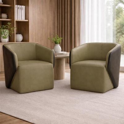 Kit 2 Poltronas Giratórias Castiel 74cm Sala De Estar Couro Capuccino G34 - Gran Belo