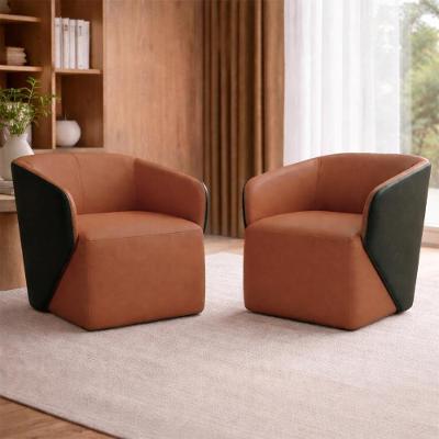 Kit 2 Poltronas Giratórias Castiel 74cm Sala De Estar Couro Laranja G34 - Gran Belo