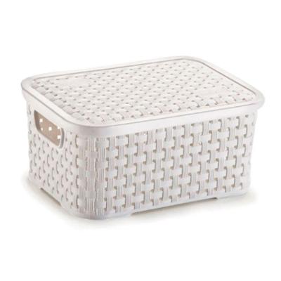 Cesto Organizador Rattan em Polipropileno com Tampa Empilhável 2L Branco Nitron Plast