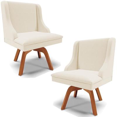 Kit 2 Poltronas Decorativas Base Giratória De Madeira Firenze Linho Bege/natural G19 - Gran Belo