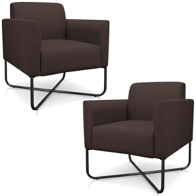 Kit 2 Poltronas Decorativas Isabella Base X Suede Marrom/preto G19 - Gran Belo