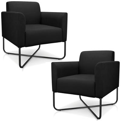 Kit 2 Poltronas Decorativas Isabella Base X Suede Preto G19 - Gran Belo