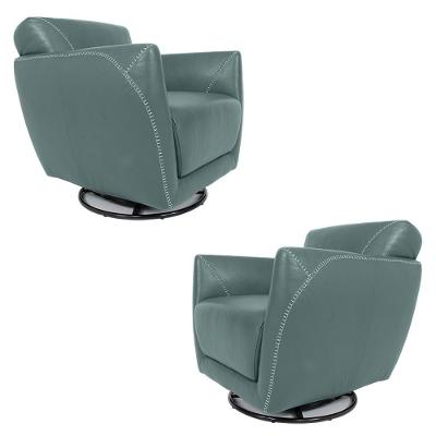 Kit 2 Poltronas Decorativas Valentina Sala De Estar Giratória Couro Azul Majestic G40 - Gran Belo