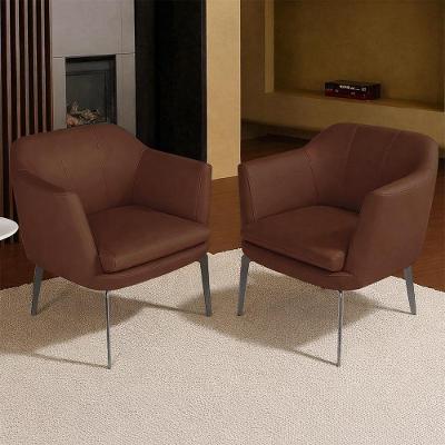 Kit 2 Poltronas Decorativas 76cm Rosalie Pés Em Ferro Couro Marrom Brilho G34 - Gran Belo