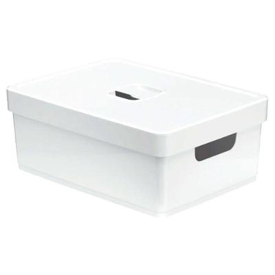 Cesto Caixa Organizadora Lisa Média em Plástico Resistente com Tampa 5 l Branco Nitron Plast