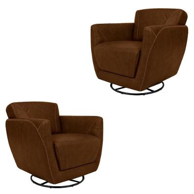 Kit 2 Poltronas Decorativas Valentina Sala De Estar Giratória Couro Marrom Chocolate Manchado G40 - Gran Belo