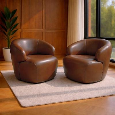 Kit 2 Poltronas Giratórias Hades 86cm Sala De Estar Couro Conhaque G34 - Gran Belo