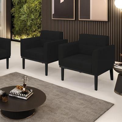 Kit 2 Poltronas Decorativas Karen Pés Fixo Em Madeira Preto Linho Preto G19 - Gran Belo