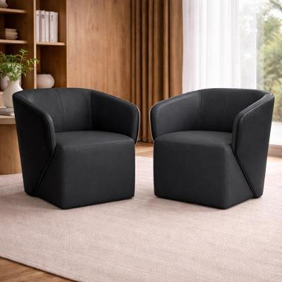 Kit 2 Poltronas Giratórias Castiel 74cm Sala De Estar Couro Preto G34 - Gran Belo