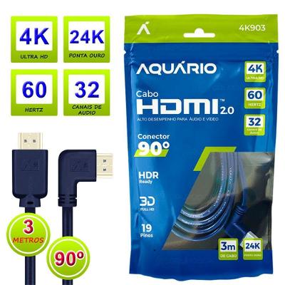 Cabo Hdmi 2.0 4k Blindado 3m com Conectores Gold 24k Suporte 60hz para Tv Monitor e Projetor Oem