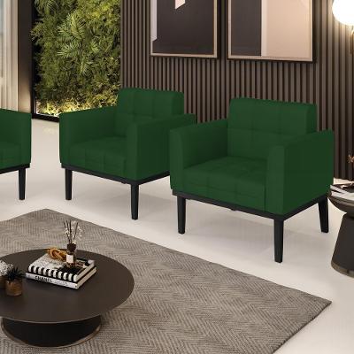 Kit 2 Poltronas Decorativas Karen Pés Fixo Em Madeira Preto Veludo Verde Esmeralda G19 - Gran Belo