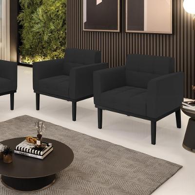 Kit 2 Poltronas Decorativas Karen Pés Fixo Em Madeira Preto Veludo Preto G19 - Gran Belo