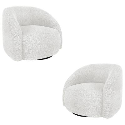 Kit 2 Poltronas Decorativas Jenny Base Giratória Em Metal Preto Bouclê Branco G45 - Gran Belo