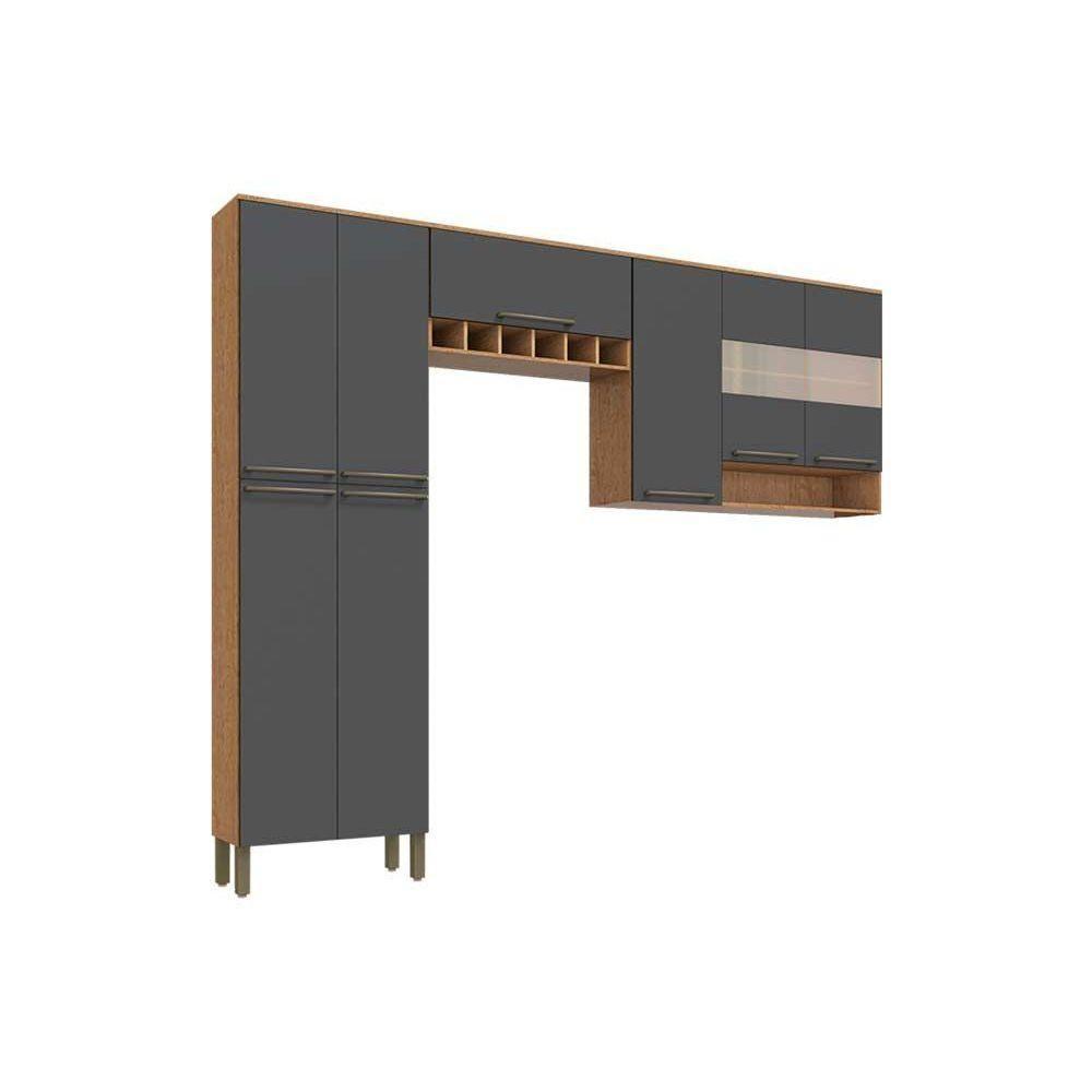 Kit de Cozinha Completa 3 Peças Napoli Prime  ( 2 Armários + 1 Paneleiro) CPT02 Castanho/Chumbo - Ronipa - 1