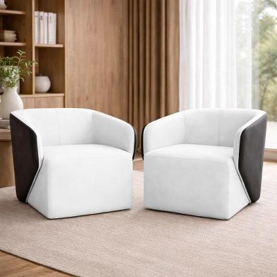 Kit 2 Poltronas Giratórias Castiel 74cm Sala De Estar Couro Branco G34 - Gran Belo
