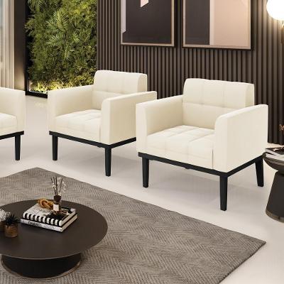 Kit 2 Poltronas Decorativas Karen Pés Fixo Em Madeira Preto Veludo Bege G19 - Gran Belo