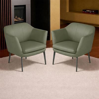 Kit 2 Poltronas Decorativas 76cm Rosalie Pés Em Ferro Couro Musgo G34 - Gran Belo