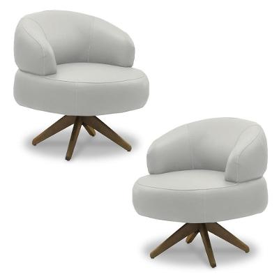 Kit 2 Poltronas Decorativas Katy Sala De Estar Base Giratória Em Madeira Couro Off White G88 - Gran Belo
