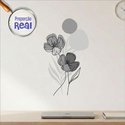 Adesivo Floral Boho Cinza Estilo Nórdico 35x60 Minimalista Abstrato