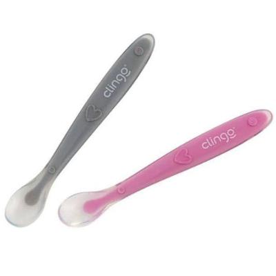 Colher Infantil Silicone Premium Colors com Bordas Arredondadas e Material Macio Rosa Clingo